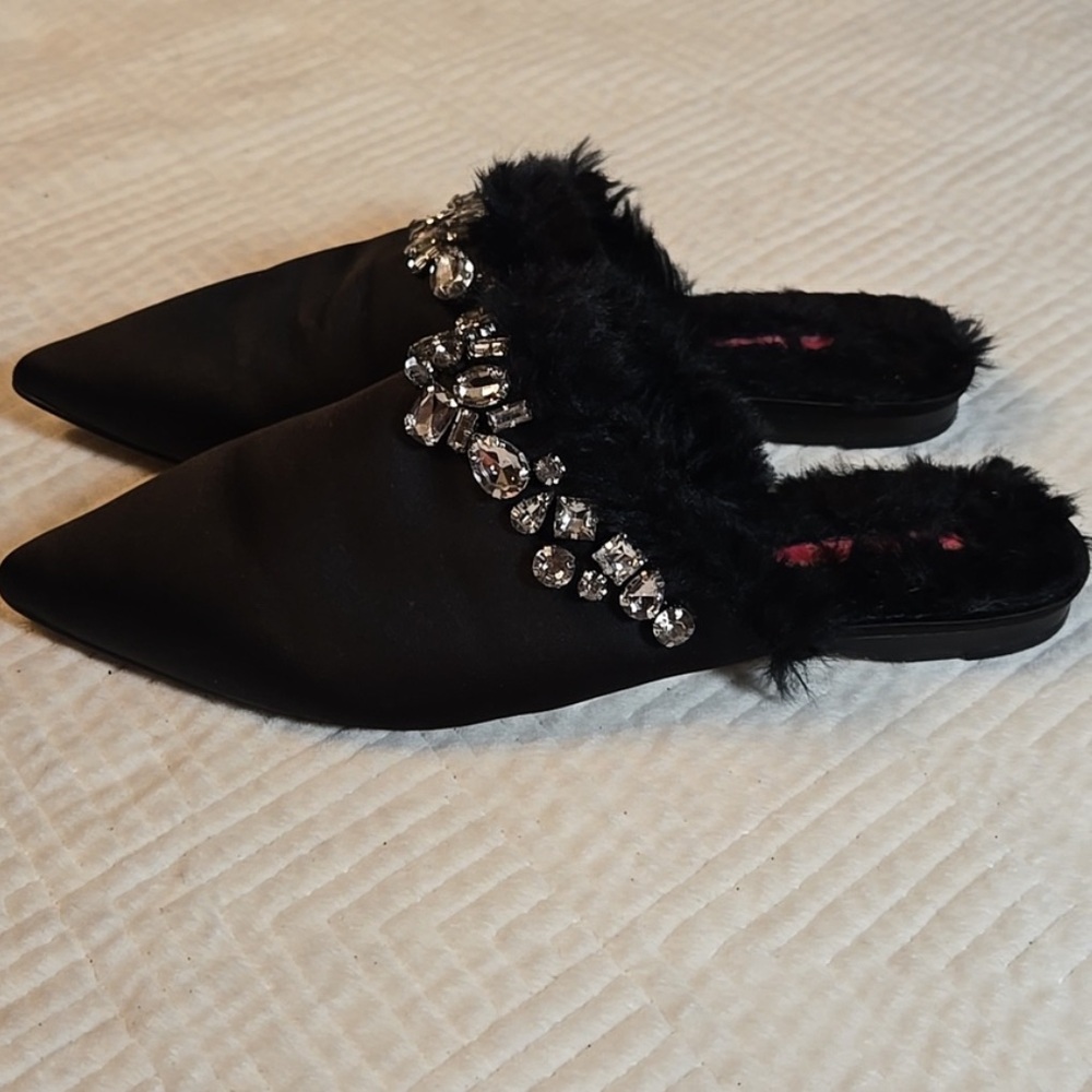 Isaac Mizrahi Live! Embellished Mule Black, Bejeweled, Size 9.5 M